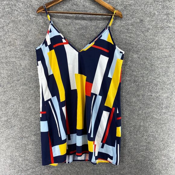 SheIn Dress Women L large Blue Geometric Shift Short V-Neck Sleeveless Casual - Picture 2 of 7